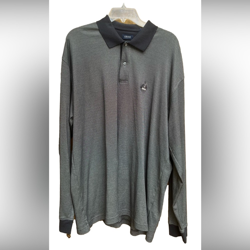 IZOD Men's Charcoal  Black Collar/Wrist Long Sleeve Polo Shirt SZ XL